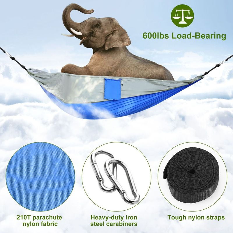 2 Persons Hammock ,600lbs Load W/Mosquito Net Outdoor Hiking Camping Hommock Portable Nylon Swing Hanging Bed