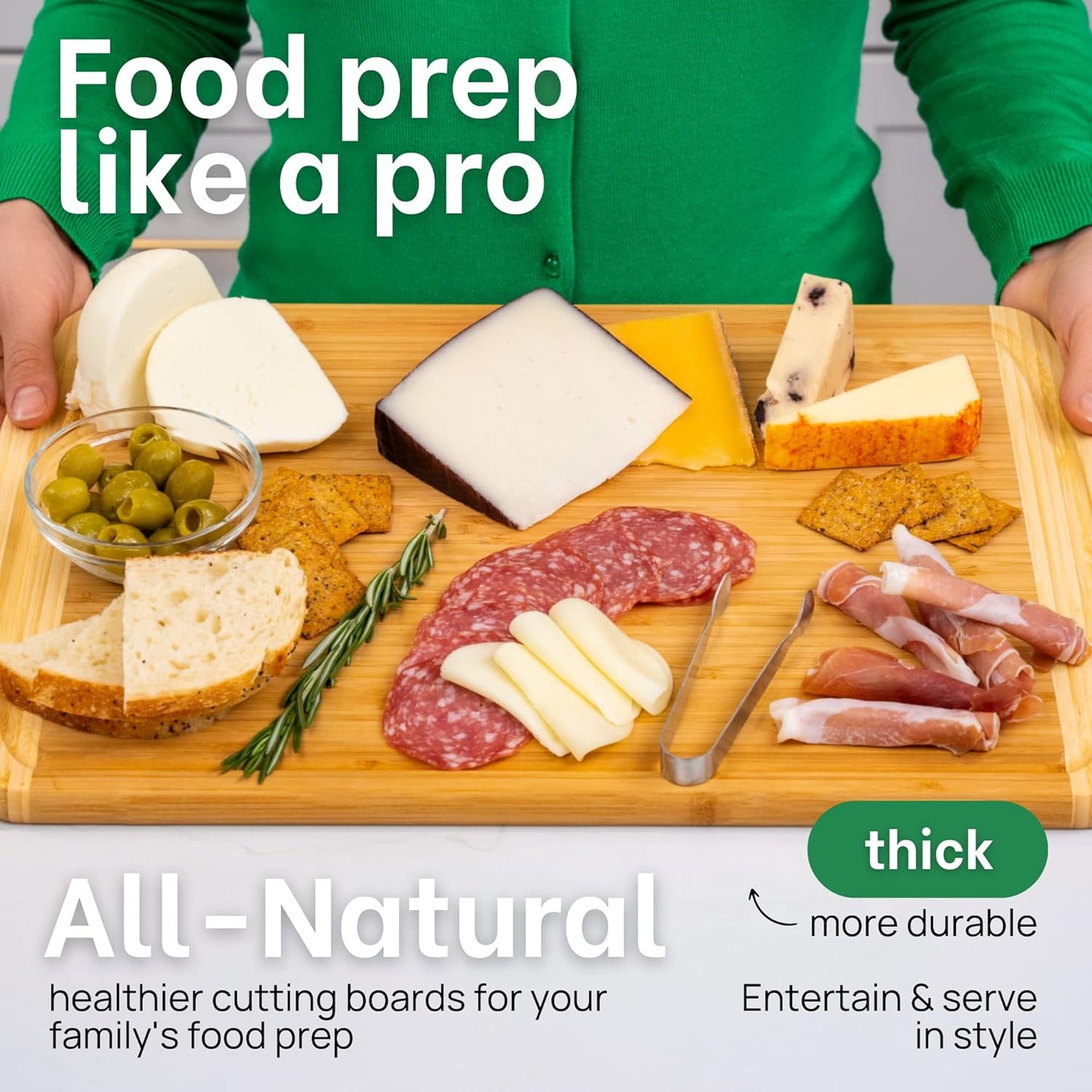 GREENER CHEF 20 Inch Extra Large Bamboo Cutting Board with Lifetime Replacement - Wooden Butcher Block for Kitchen, Carving Meat, Vegetables, and Charcuterie with Deep Juice Groove