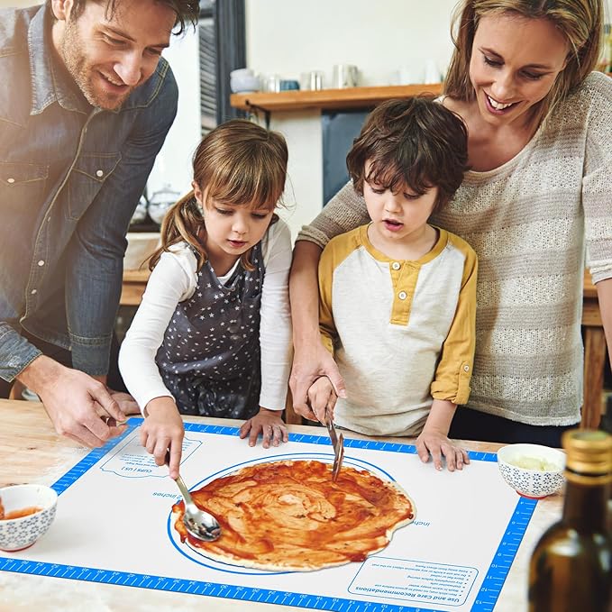 Silicone Pastry Mat for Dough Rolling, Silicone Baking Mat with Measurement for Baking Pie Crust, Pizza & Cookies, Non stick & Non Slip Silicone Mat, Blue 28X20INCH