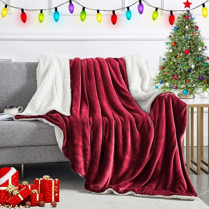 IR Imperial Rooms Burgundy Sherpa Fleece Throw Blanket Twin Size for Bed - Wholesale Bulk Pack of 12 Sherpa Blankets - Soft Fluffy Throw Blankets for Hotels, Guest Bedroom, 60x80 Inches