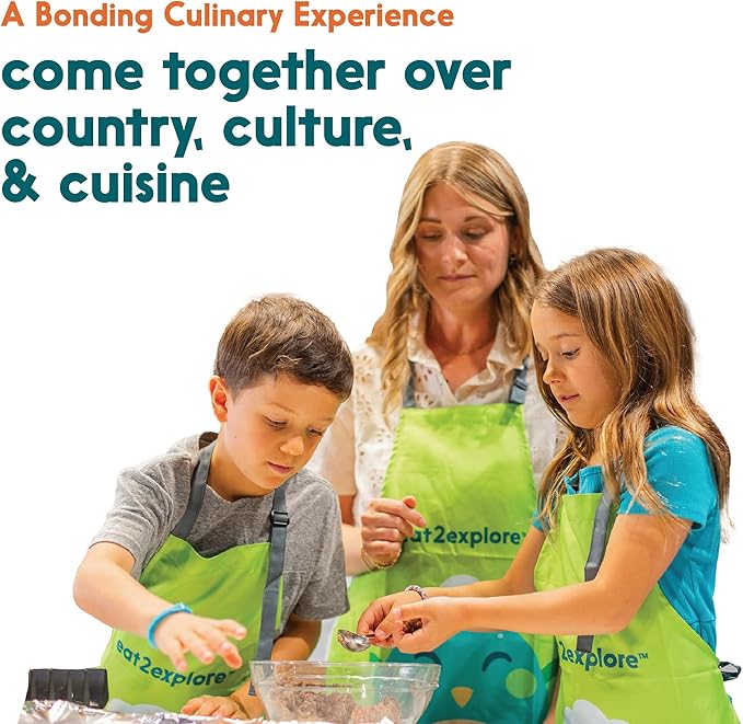 eat2explore Cooking Kits for Kids 18 Pcs – Interactive & Educational Kids Cooking Sets Real for Ages 5 and Up,3 Recipe Cards & Global Ingredients – Perfect for Families and Homeschooling (China)