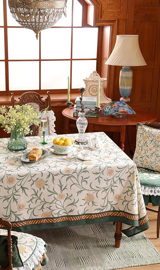 patdrea Designer Floral Linen Table Cloth for Sqaure Table,Vintage French Tablecloth,Small Colorful Decoration Cover for Kitchen Dining,Christmas,Tea Party,Thanksgiving,55"x55"-Littledaisy