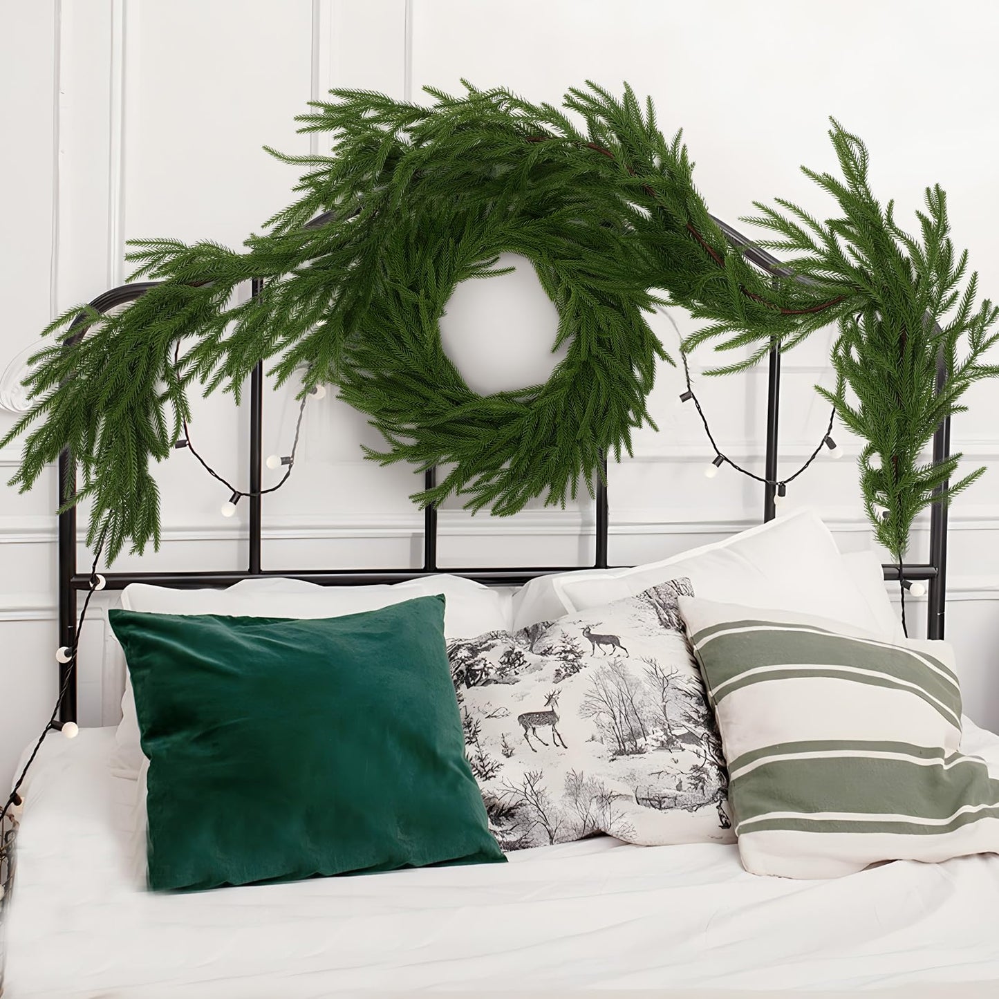 Hananona 2 Pcs 6 Ft Artificial Norfolk Pine Garlands, Real Touch Winter Pine Garland, Green Artificial Greenery Garland for Table, Mantle, Wall, Indoor, Outdoor Christmas Decorations (2, 6 FT)