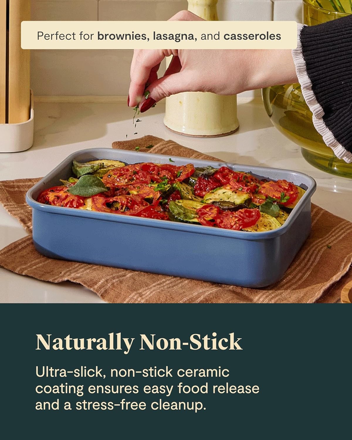 Caraway Nonstick 9” x 6.5” Small Rectangle Baking Pan Duo – Non-Toxic, PTFE & PFOA Free – Aluminized Steel Core – Deep Ceramic Baking Pan for Casseroles, Lasagna & More - Black
