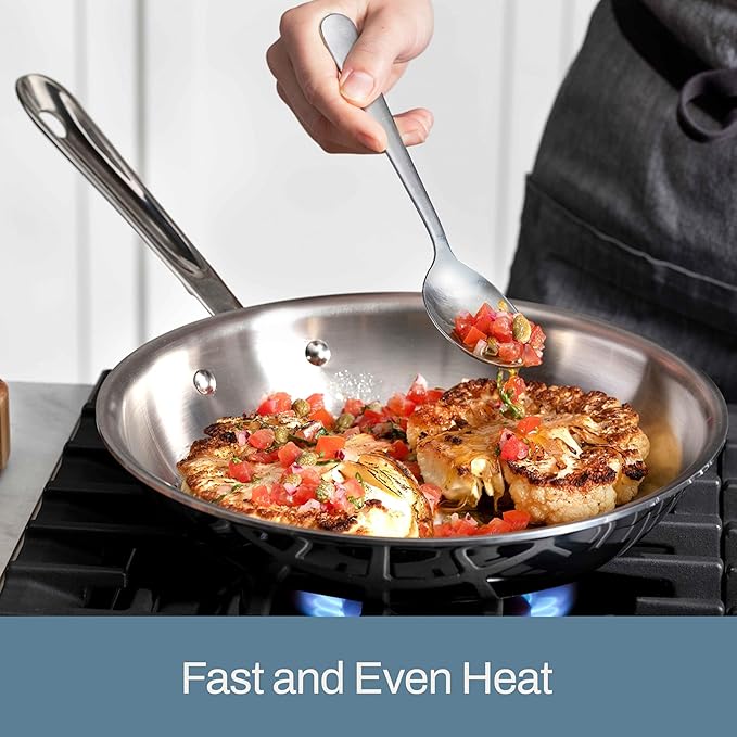 All-Clad D3 3-Ply Stainless Steel Fry Pan Set, 10,12 Inch, Induction Oven and Broiler Safe to 600F, Frying Pans, Durable Kitchen Cooking Skillets, Professional Induction Cookware, Stainless Steel