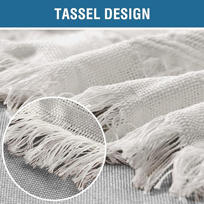 H.VERSAILTEX Cotton Sofa Covers Couch Cover Sofa Slipcover for Most Shape Sofas, Feature Thick Woven Jacquard Seamless with Tassels, Multi-Use Decorative for Couch (Medium: 71" x 91", White)