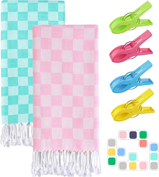 2 Packs Turkish Beach Towel Vacation Essentials Blanket Bath Pool Towel Extra Large Sand Free Fast Drying Lightweight Swim Necessities Women Summer Gift Vacation Travel Accessories Thin
