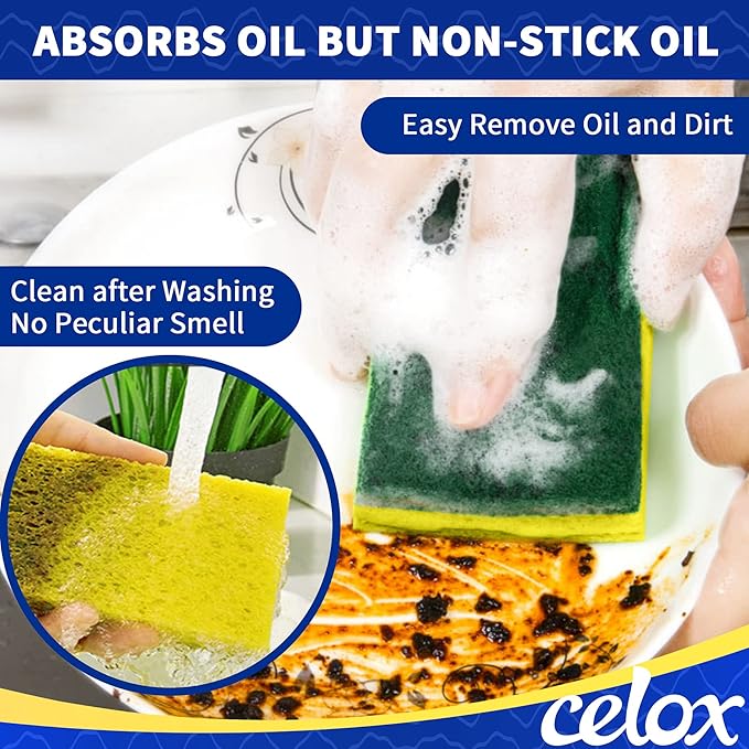 CELOX 36 Pack Dish Sponge for Kitchen, Dish Brush with Soap Dispenser for Cleaning Pots, Dishes, Bowls