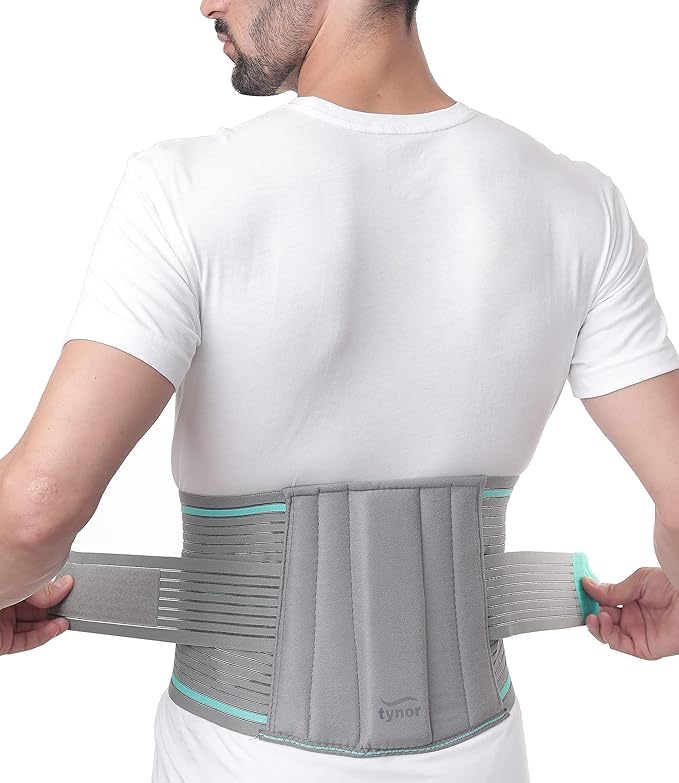 TYNOR Lumbar Support Belt Breathable Compression Lower Back Brace, Adjustable Waist Lumbar Support Brace for Men & Women, Herniated Disc, Sciatica, Back Pain & Heavy Lifting (Large, Grey)