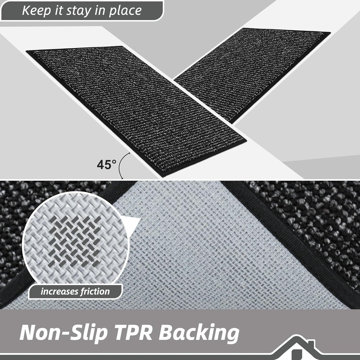 BEQHAUSE Kitchen Runner Rugs 20"x48", Non-Slip Kitchen Mats for Floor, Super Absorbent and Stain Resistant Kitchen Rug, Machine Washable Rugs for Kitchen, Hallway, Laundry & Sink, Black