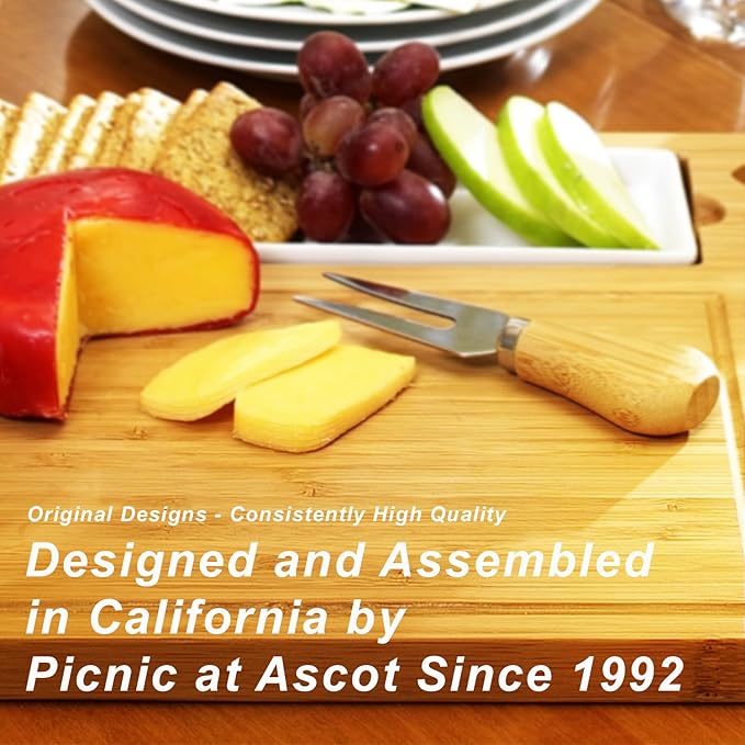 Picnic at Ascot NCAA Officially Licensed Purdue Bamboo Cheese/Charcuterie Board with Ceramic Bowl, Knife Set & cheese Markers