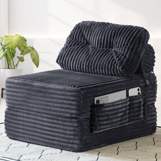 Domiqut 3 in 1 Folding Sofa Bed, Convertible Sleeper Chair with Pillow, Chair Bed with Back Support, Couches for Living Room, Foam Floor Mattress with Cushion, Single Size, Dark Grey