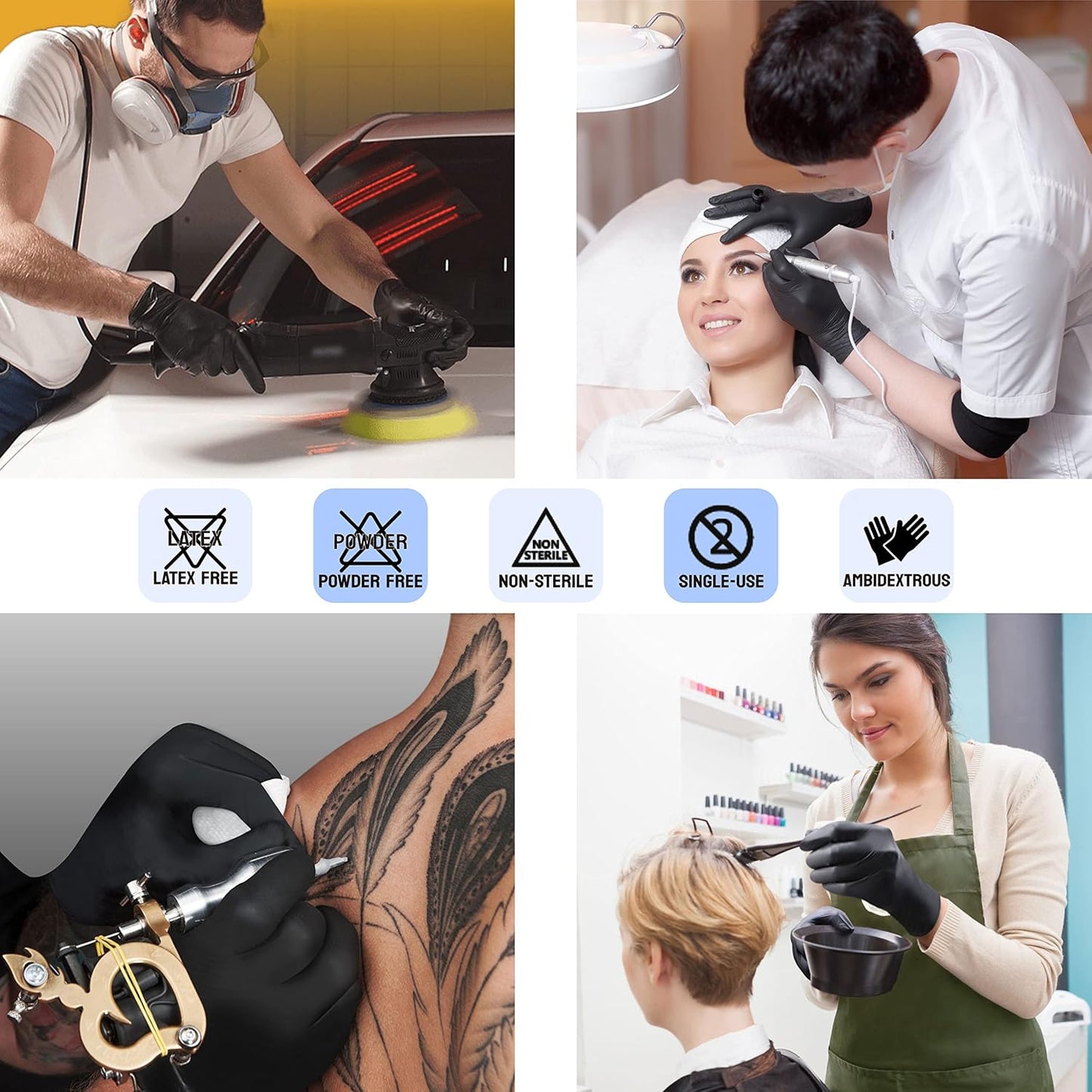 SAFE HEALTH Nitrile Black Indsutrial Disposable Gloves | Free of Latex-Powder | Tattoo-Beauty-Salon-Nail-Auto-Home | 3.5 Mil