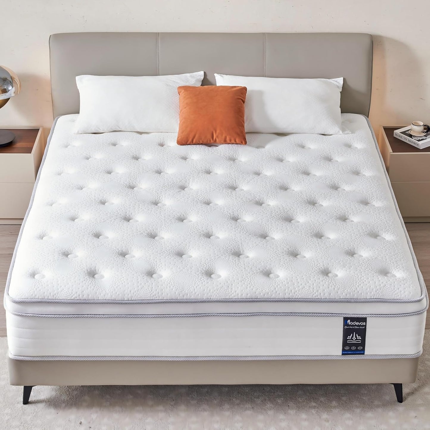 Queen Mattress, 10 Inch Hybrid Mattress in a Box, Memory Foam and Individual Pocket Springs, Fiberglass Free, Soft and Breathable, Medium Firm Feel