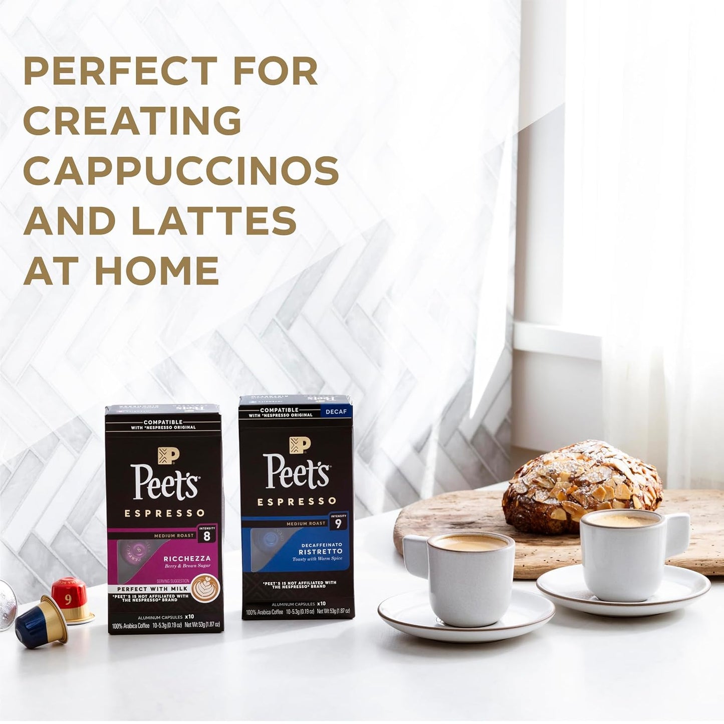 Peet's Coffee, Medium Roast Espresso Capsules, Compatible with Nespresso Original Machine - Crema Scura Intensity 9, 100 Count (10 Boxes of 10 Espresso Capsules)