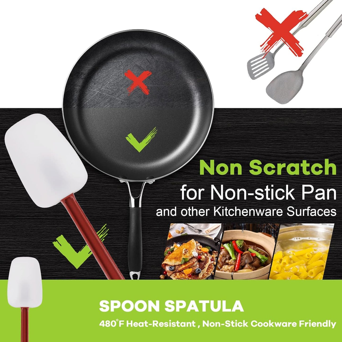 Commercial Spoonula Rubber Spatula Set, High Heat Spatula Spoon 9.5 Inches, Commercial Spatula for Cooking, Rubber Spatula Set Resistant to 500℉ (2 Spoonulas 9.5")