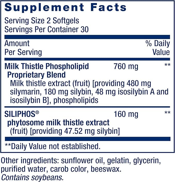 Life Extension Advanced Milk Thistle, silymarin, silybin, phospholipids, Promotes Healthy Liver Function, Gluten-Free, Non-GMO, 60 softgels