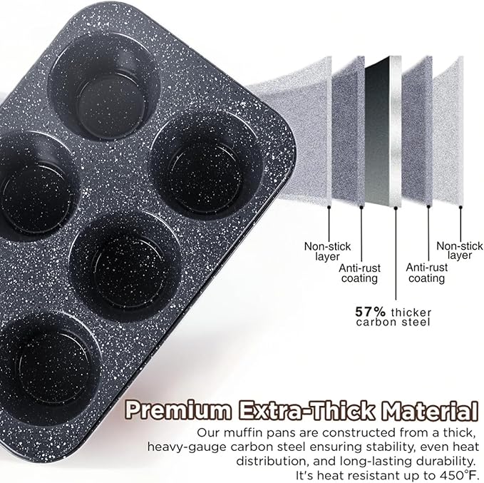 Stainless Steel Popover Pans - 6-Cavity Non-Stick Tray Mold for Baking, Jumbo Size for Premium Homemade Cupcakes, Muffins, Cheesecakes, Breads - Professional Grade for Bakery Kitchen Oven