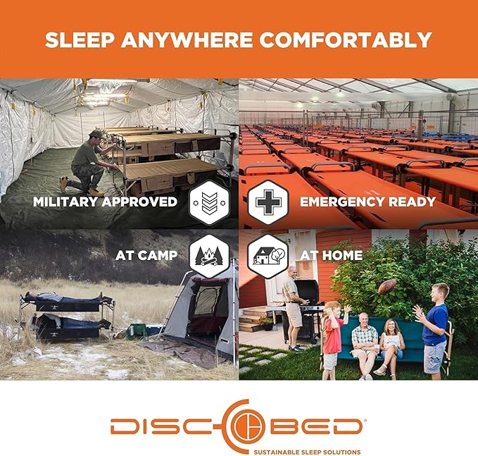 Disc-O-Bed Portable Cam-O-Bunk Bed, Large 2 Adult Sleeping Cot for Camping, Gray
