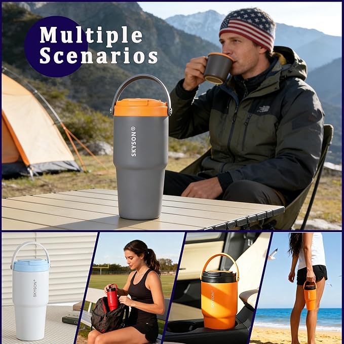 minkah Fast Extraction Mini Electric Coffee Maker - Portable Filter Coffee Brewer for Travel,Insulated Stainless Steel Tumbler,30 oz Reusable Iced Coffee Cup Machine,Hot Coffee Mug with Lid(Red)