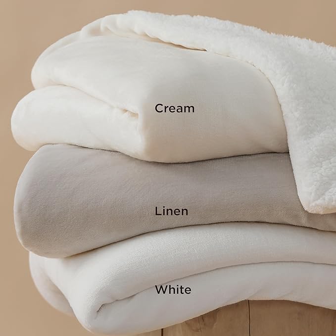 Bedsure Sherpa Fleece Blankets King Size for Bed - Thick and Warm, Soft Fuzzy Plush King Blanket for Winter, Linen, 108x90 Inches