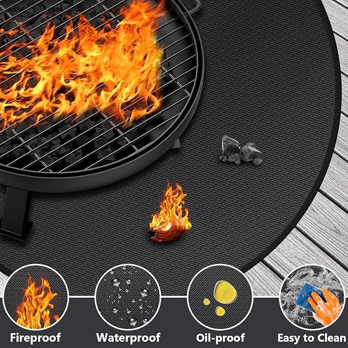 36" Round Fire Pit Mat for Solo Stove Bonfire/Under Grill Mat, 4 Layers Fireproof Waterproof Oil-Proof, BBQ Mat, Portable, Deck Patio Grass Smoker