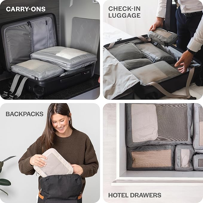 Aerotrunk Compression Packing Cubes for Travel - Luggage Organizer Bags - Double Zipper Packing Cubes for Suitcases (6-Pack, Teal)