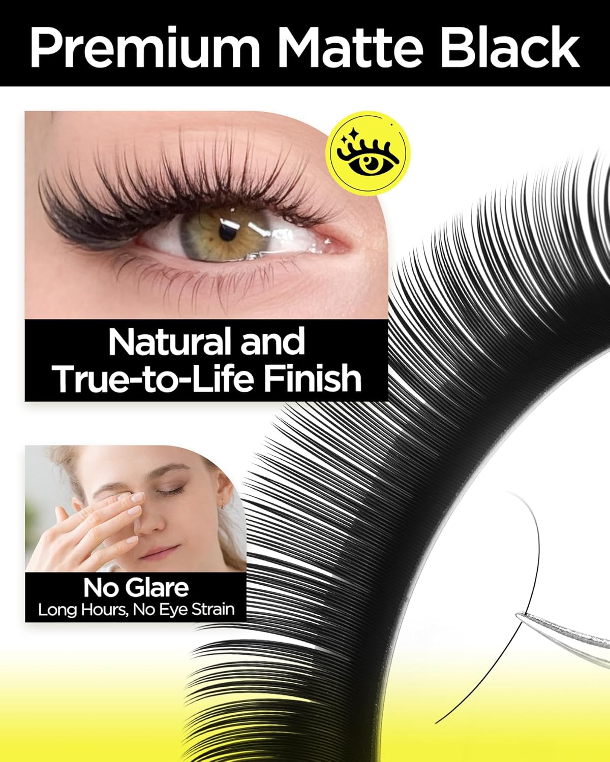 BEYELIAN Eyelash Extension 0.07 C Curl 10mm Tray Easy Fan Lash Extensions Volume Lashes 100°/212°F High Temperature Resistant Classic Professional Use Natural Matte Black (0.07 C 10mm)