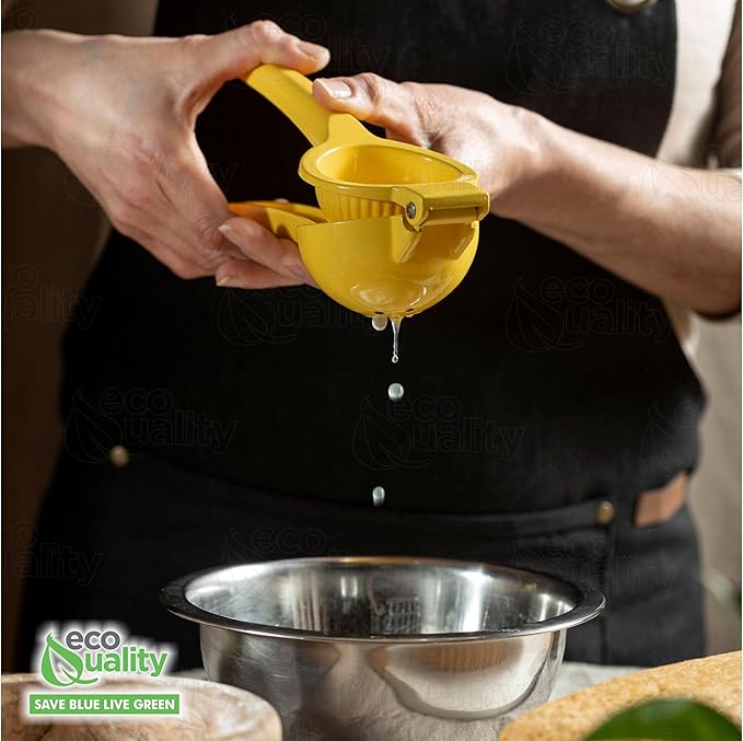 EcoQuality Heavy Duty Handheld Yellow Citrus Juice Squeezer Premium Lemon, Lime & Orange Press for Maximum Extraction Easy to Use, Durable and Rust Resistant Metal Manual Juicer (8)