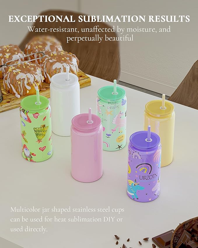 Glass Cups with Lids and Straws, 16oz Stainless Steels Cups, Beer Cups, Iced Coffee Cup, Smoothie Cup, Sublimation Tumbler, Green (Smooth Polished Finish, Sublimatable)