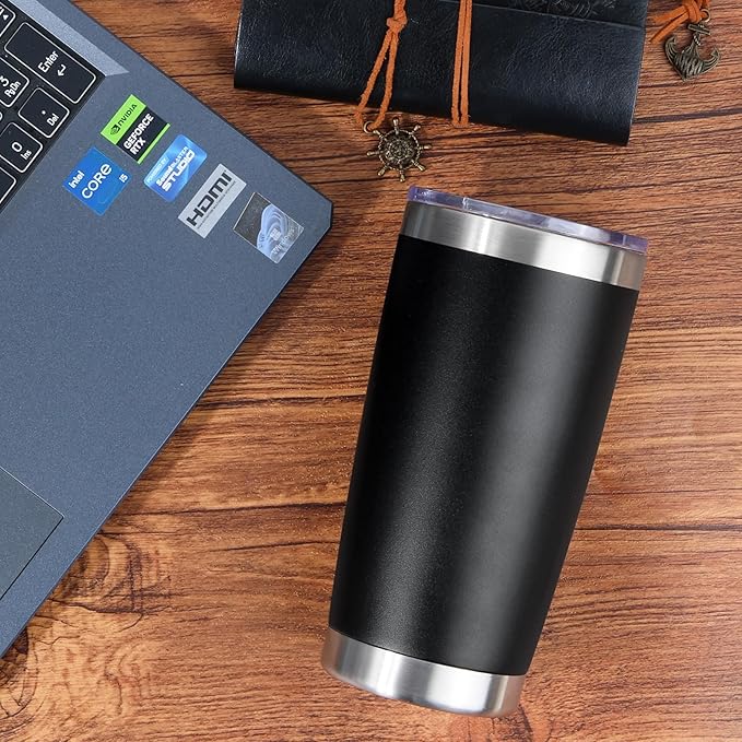 20oz Stainless Steel Tumbler with Lid, Travel Mug - Double Wall Vacuum Powder Coated Cup - Grey, 1 Pack