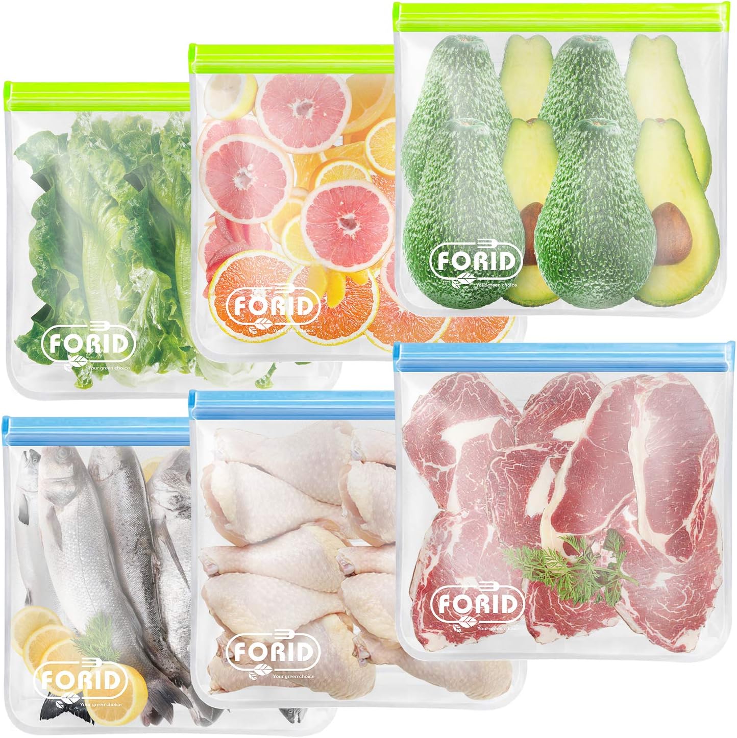 FORID Reusable Gallon Freezer Bags, 6 Pack Leakproof Extra Thick 1 Gallon Bags for Marinate Food & Fruit Cereal Sandwich Snack Meal Prep Travel Items Home Organization Storage