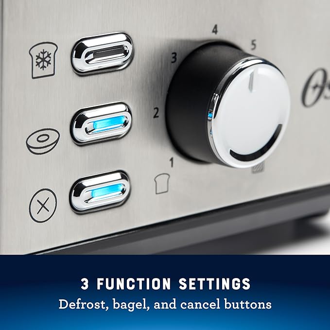Oster 2-Slice Toaster with Extra Wide Slots, Bagel Toaster, Stainless Steel