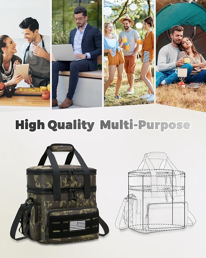 holuxer Tactical Lunch Bag & Lunch Box for Men - Large Double Deck Expandable Insulated Soft Adult Lunchbox for Work - Cooler Bag for Beach, Picnic, Camping,Outdoor，Travel (Camo,16L)