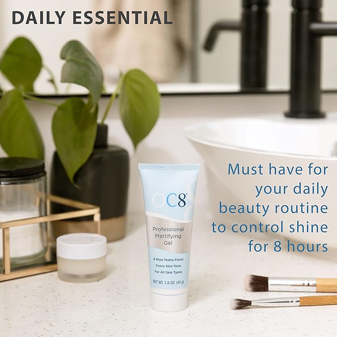 OC8 Professional Anti Shine Mattifying Gel: Oil Control Mattifier Formula for Face - Matte Finishing Gel Controls Oily Skin, Reduces Shine, Redness for Eight Hours - 1.6 Ounces