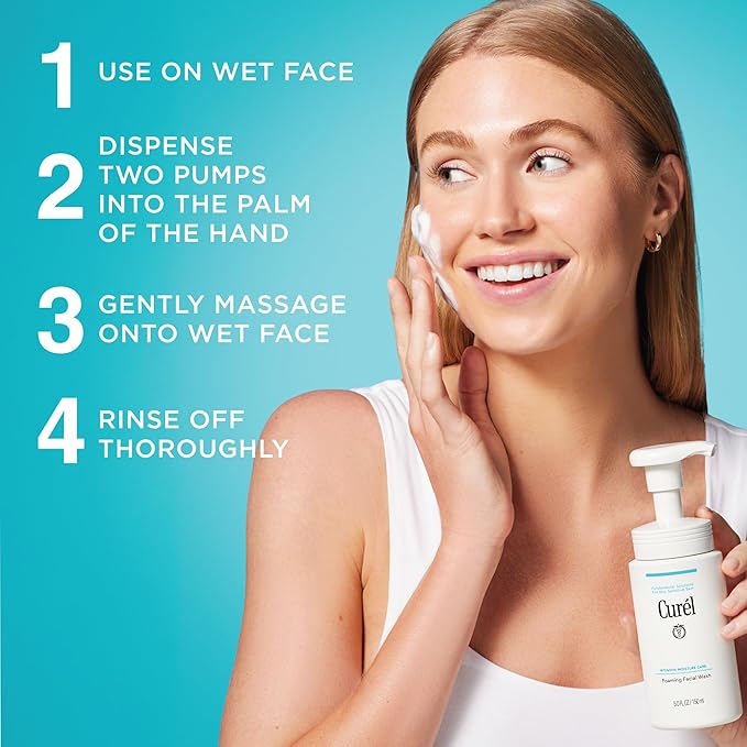 Curel Japanese Skin Care Foaming Facial Wash, Face Wash for Dry, Sensitive Skin, Cleanses and Protects Natural Ceramides, pH Balanced, Fragrance & Alcohol Free Facial Cleanser, Step 2 of 2, 5 Fl Oz