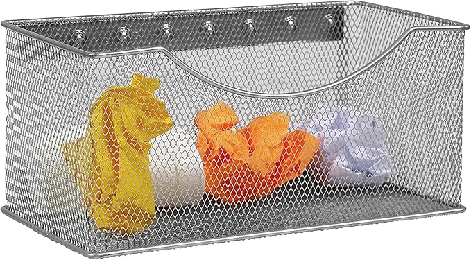 YBM HOME Mesh Magnetic Storage Basket Organizer with Extra Strong Magnets Holds Your Whiteboard and Locker Accessories, Perfect as Marker and Pencil Holder for Office, (1, Large) White