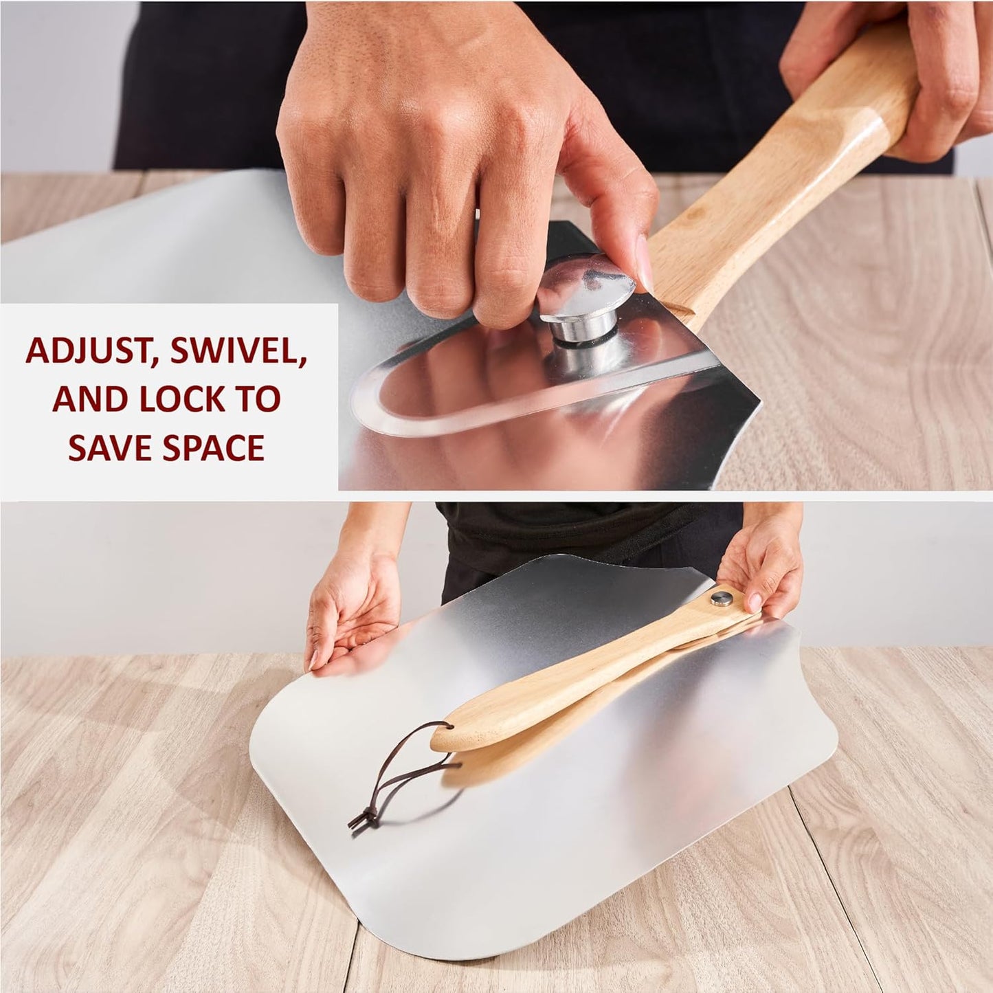 Pizza Peel 16 inch,16" Wx 18" L, Aluminum pizza peel with Foldable Wood Handle and Storage Bag, Non-perforated