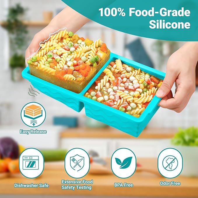 Aopigavi Silicone Freezer Tray with Lid – 2-Cup Soup Freezer Container Molds, Large Ice Cube Trays for Freezing Soup, Sauce & Broth, Meal Prep & Food Storage – Oven & Dishwasher Safe, 4-Pack 4 Color