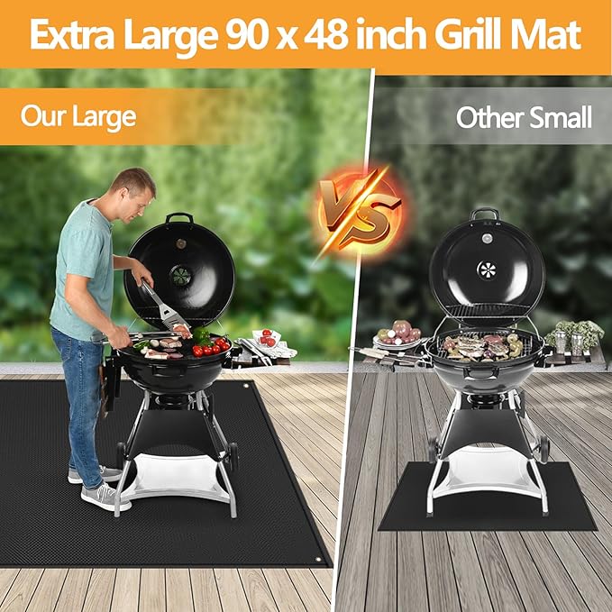 TOHONFOO 90 x 48 in Extra Large Grill Mat for Outdoor Grill - Grilling Mats for Outdoor Grill to Protect The Deck, Patio, Pavers - Easy to Clean BBQ Mats - 1mm