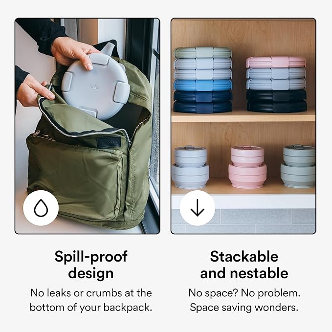 STOJO Collapsible Bowl 5 Set - Translucent Denim, 36oz - Reusable Silicone Bowl for Hot and Cold Food - Perfect for Travel, Meal Prep, To-Go Lunch, Camping & Hiking - Microwave & Dishwasher Safe