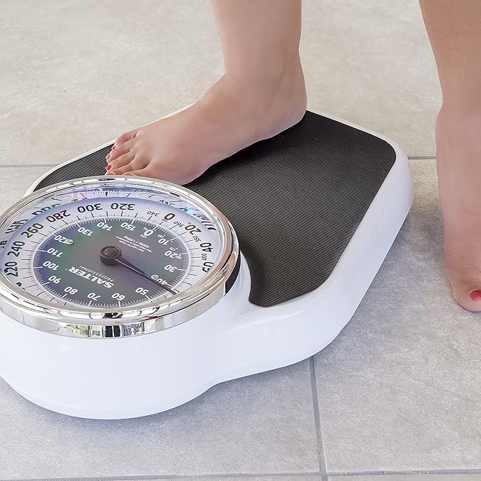 Salter Pro-Helix Professional Oversized Bathroom Scale with Black Vinyl Anti-Slip Bath Mat, 400 LB Capacity, Analog Scale, 18.25" x 13.0" Black/White