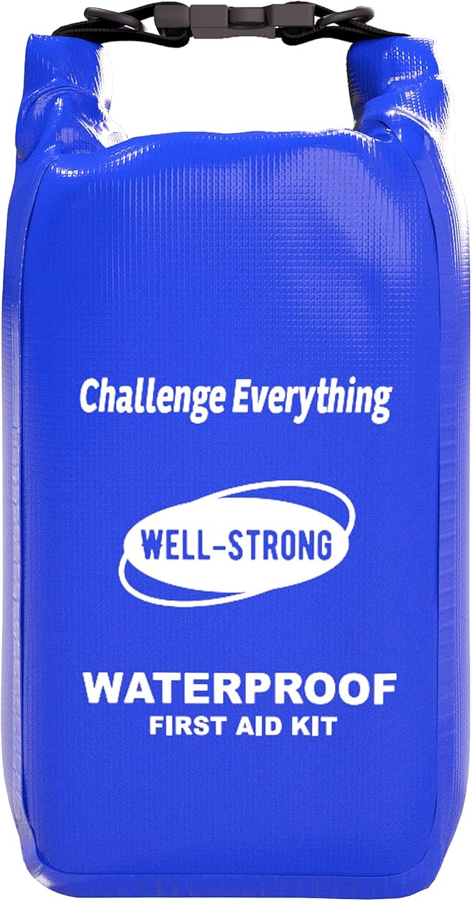 Waterproof First Aid Kit Roll Top Boat Emergency Kit with Waterproof Contents for Fishing Kayaking Boating Swimming Camping Rafting Beach Blue