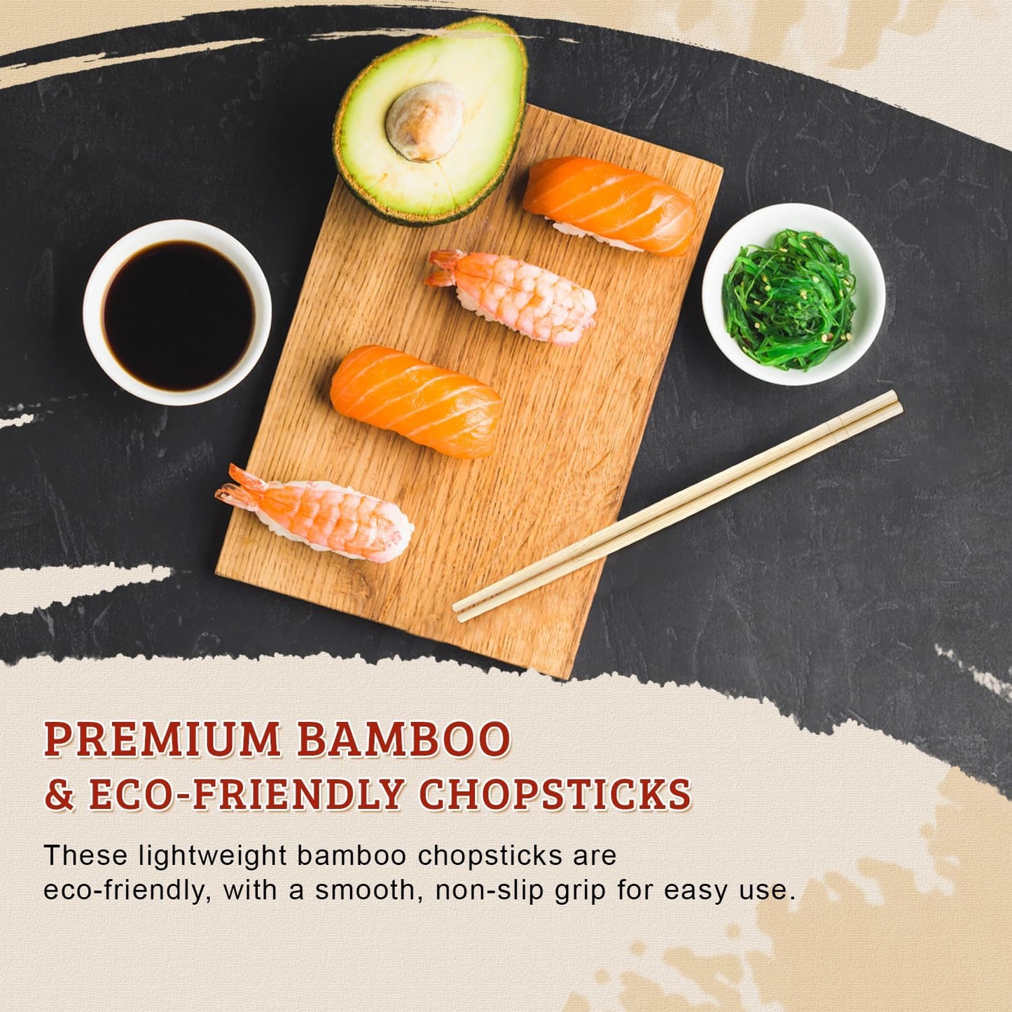 52USA Disposable Bamboo Chopsticks (100 Sets), 9'' Long Individually Wrapped Chinese Chopsticks Wooden Clear Bag Bulk