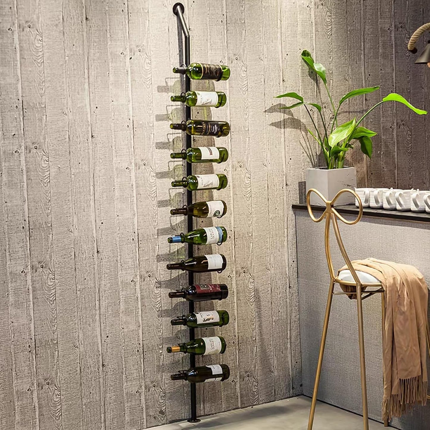 Wine Rack Wall Mounted, 72.8in High Metal Wine Bottle Holder for 12 Bottles, Kitchen Organization and Wine Storage for Commercial Restaurants Pantry Bar Wine Cellar (Black, Two rows-24 Bottles)