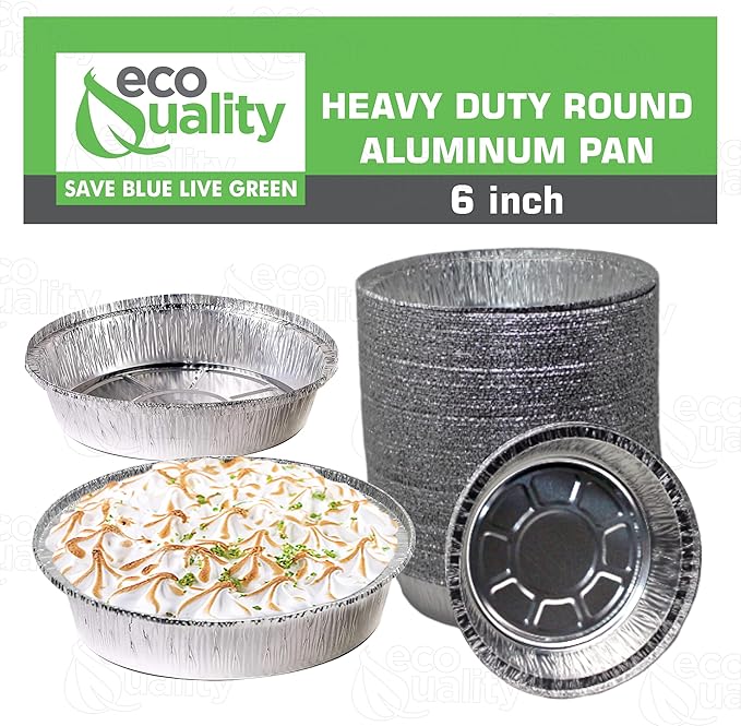 EcoQuality 6" Round Aluminum Foil Pans - Disposable Containers with Foldable Walls for Pie Baking, Cooking, Serving, Reheating, and Storing - Freezer and Oven Safe Tart Pan 250 Pack
