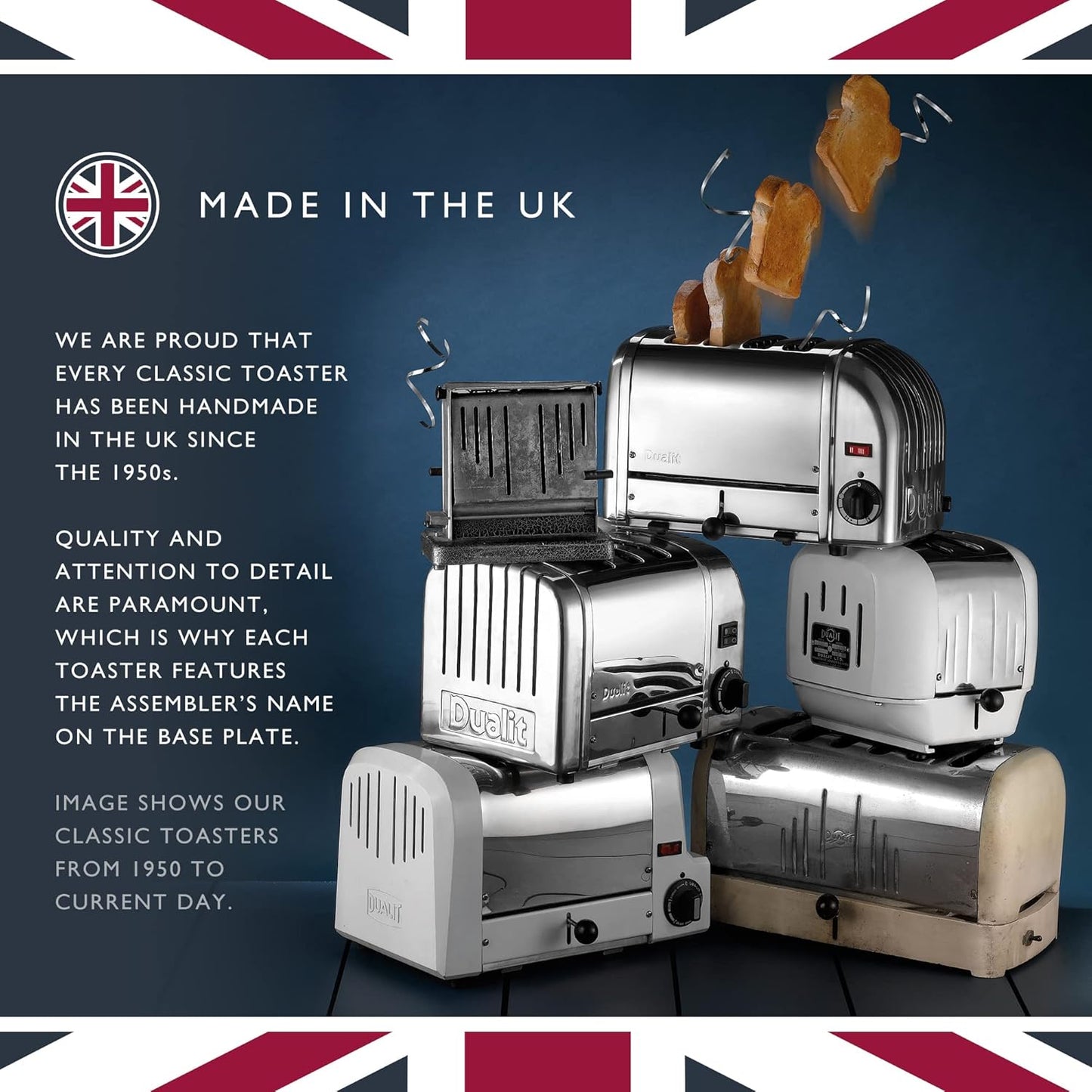 Dualit Classic 4 Slice NewGen Toaster - Stainless Steel - Hand Built in the UK - Replaceable ProHeat elements - Defrost Bread - Mechanical Timer - Charcoal Classic Toaster
