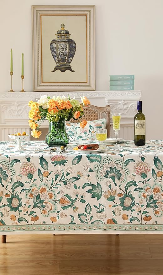 patdrea Designer Green Rectangle Table Cloth,Vintage Italian Floral Country Linen Breathable Tablecloth,Decor Cover for Kitchen Dining,Christmas,Tea Party,Thanksgiving,55"x87"-Tree Life