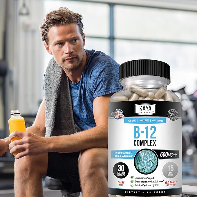 Kaya Naturals B-12 Complex | Multivitamin Supplement for Women & Men Energy and Metabolism Booster | B-Complex Vitamin with Biotin, Choline, Inositol, Folate, and Vitamin C - 30 Capsules
