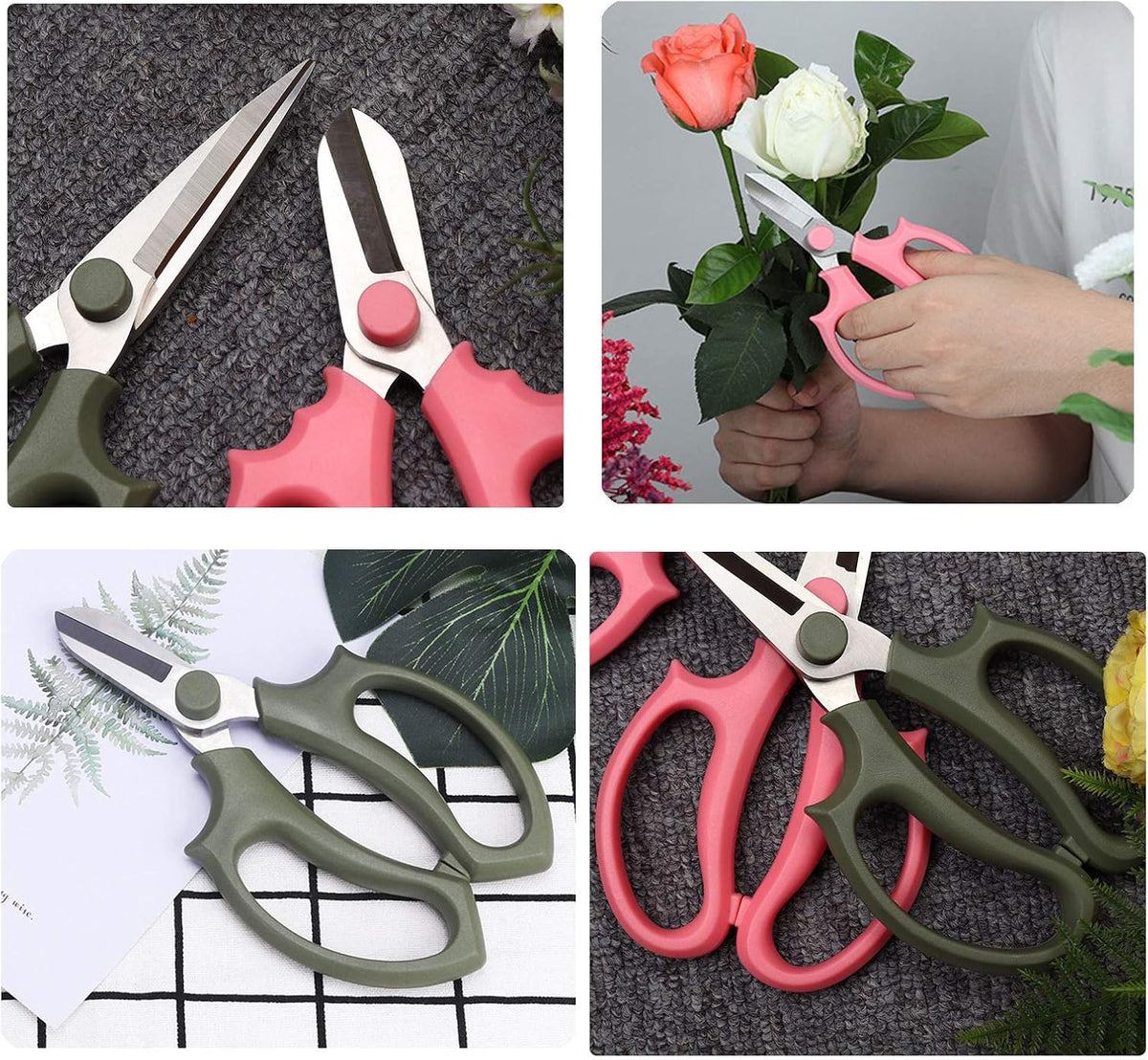 Leize Flower Scissors, Premium Thickened Stainless Steel Floral Shears, Strong Pruner for Flowers, Branches and Leaves (Grey Green Slender)